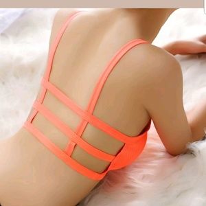 Orange Strappy bra caged back bra